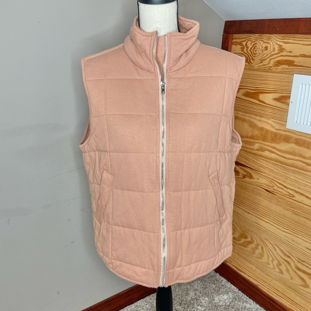 Pink Lily Quilted Full Zip Sleeveless Vest Large L Dusty Mauve Pink Cotton